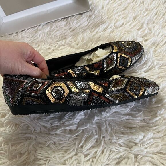 Vintage 90s sequined flats shoes by Shell Kepler - Picture 5 of 12